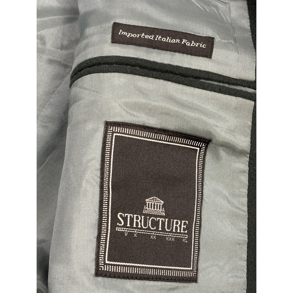 VTG 90s Structure Flannel Wool/Cashmere Ventless Sport Coat Forest Green M EUC - Picture 6 of 10